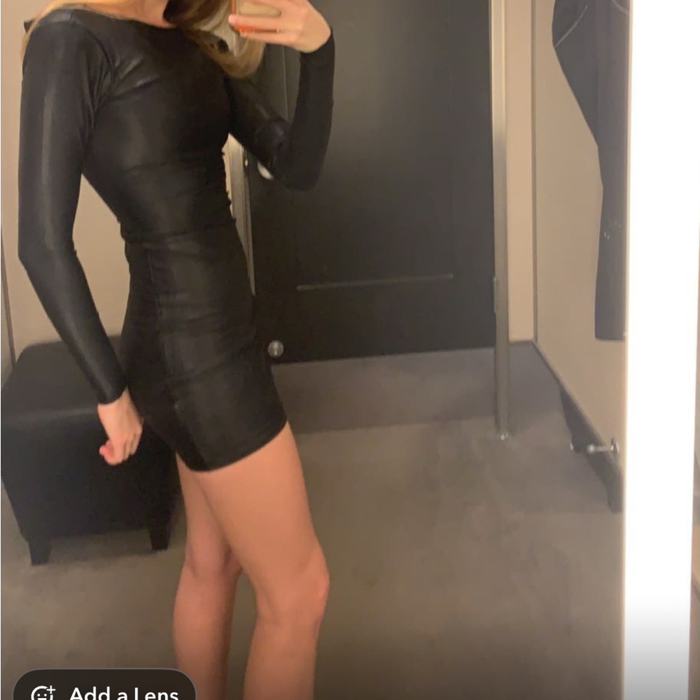 The Naked Wardrobe faux leather bodycon Elegant Black Long Sleeve Dress